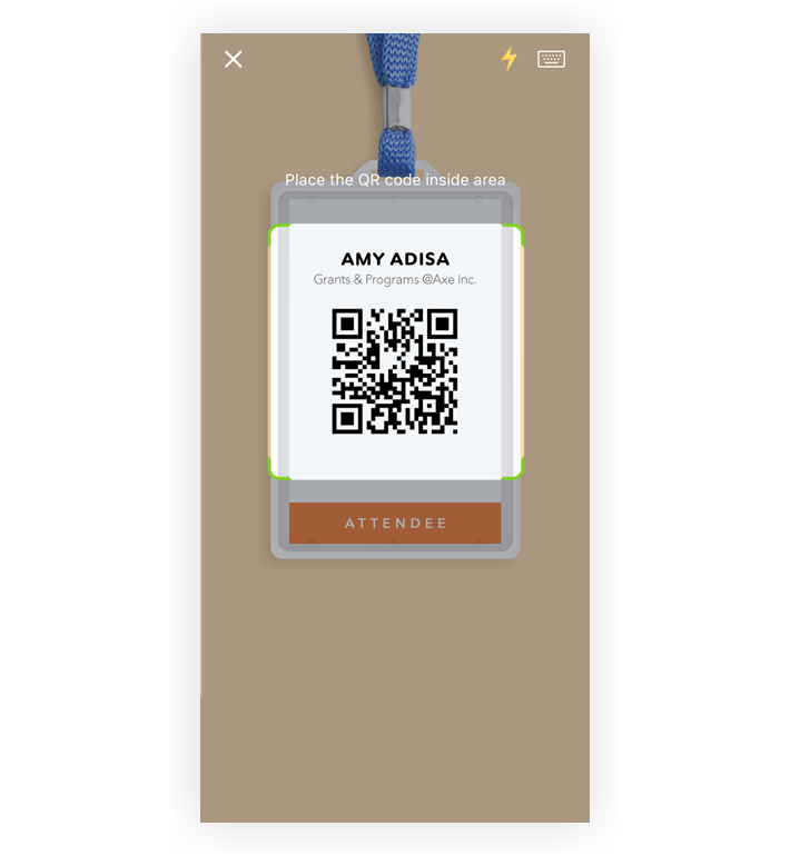 The QR scan screen from the Lead Retrieval app.