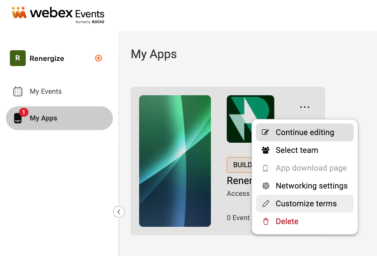 Click the three-dot Settings icon on an App, then the Customize terms option.