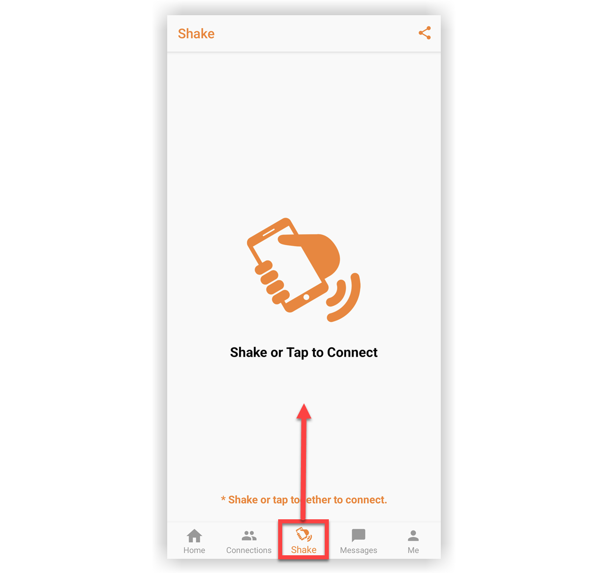 The Shake screen in a Mobile App.