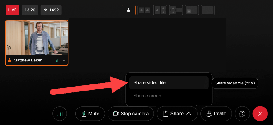 Click Share in the control bar, then Share video file.