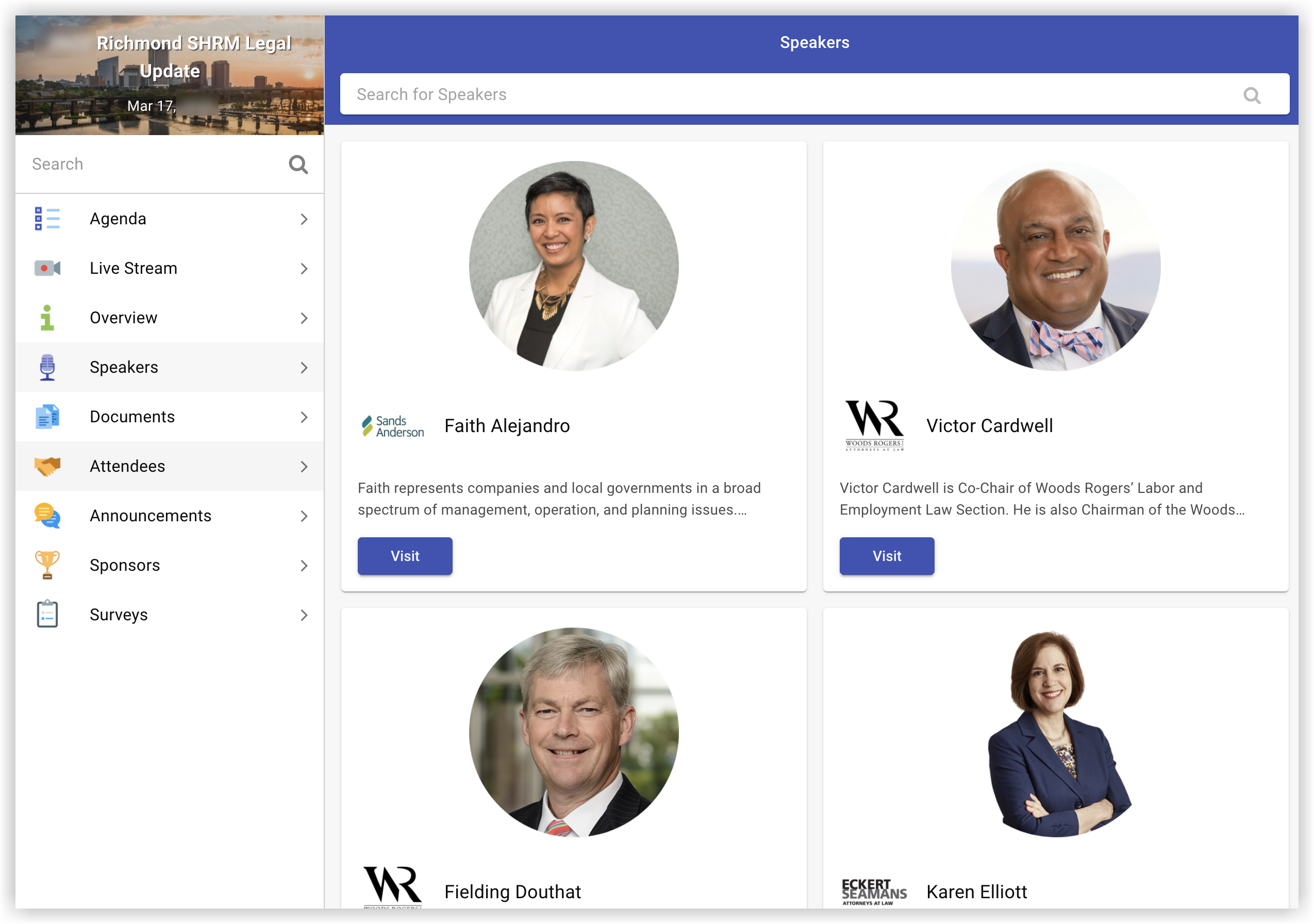 The Speakers feature in Grid View on the Web App.