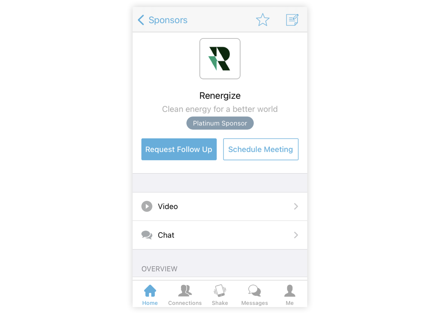 The 'Request Follow Up' and 'Schedule Meeting' Call to Action buttons on a Sponsor profile in the Mobile App.