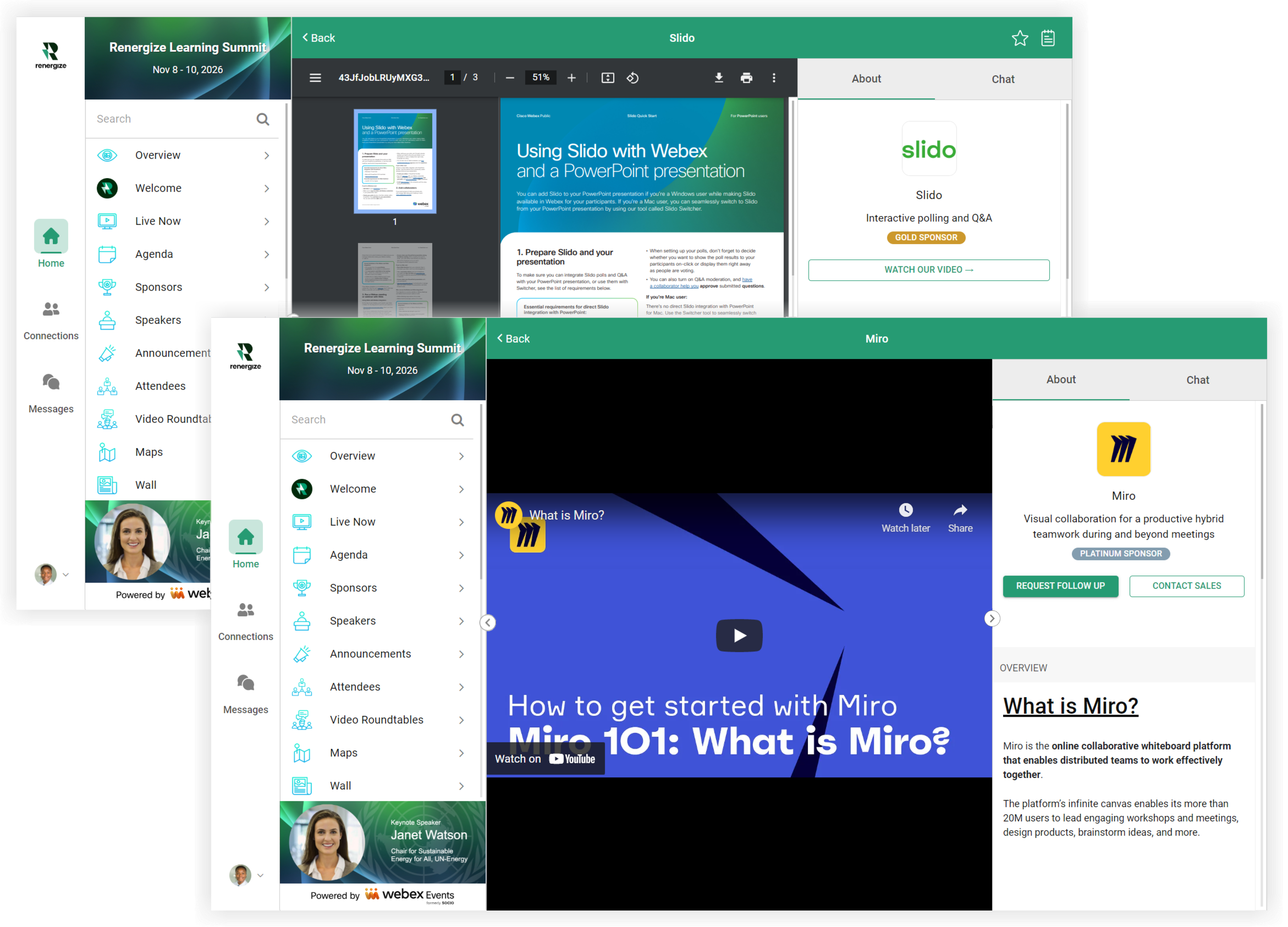 Sponsor profiles on the Web App.