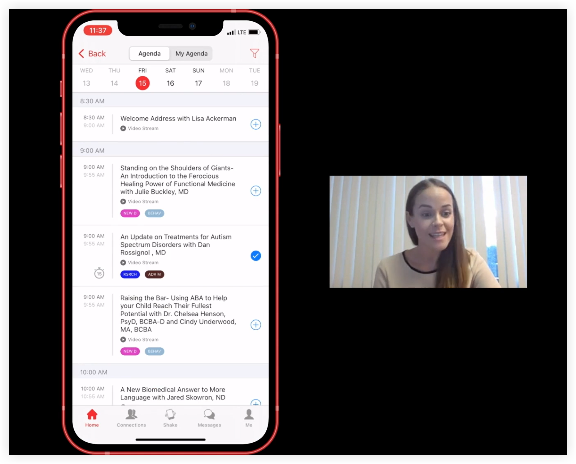 Still from a video showing how to use the Agenda on the Mobile App.
