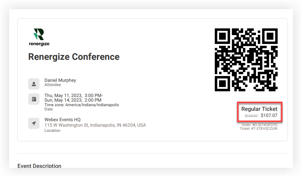 The applied discount on a PDF ticket.