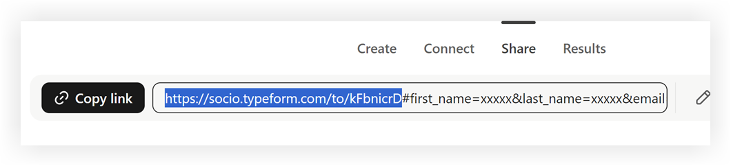 The Share your typeform page with the first section of the link highlighted.