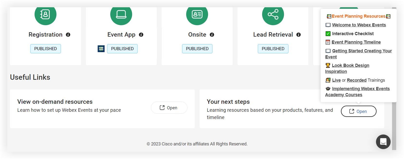The Useful Links section of the Event Overview page.