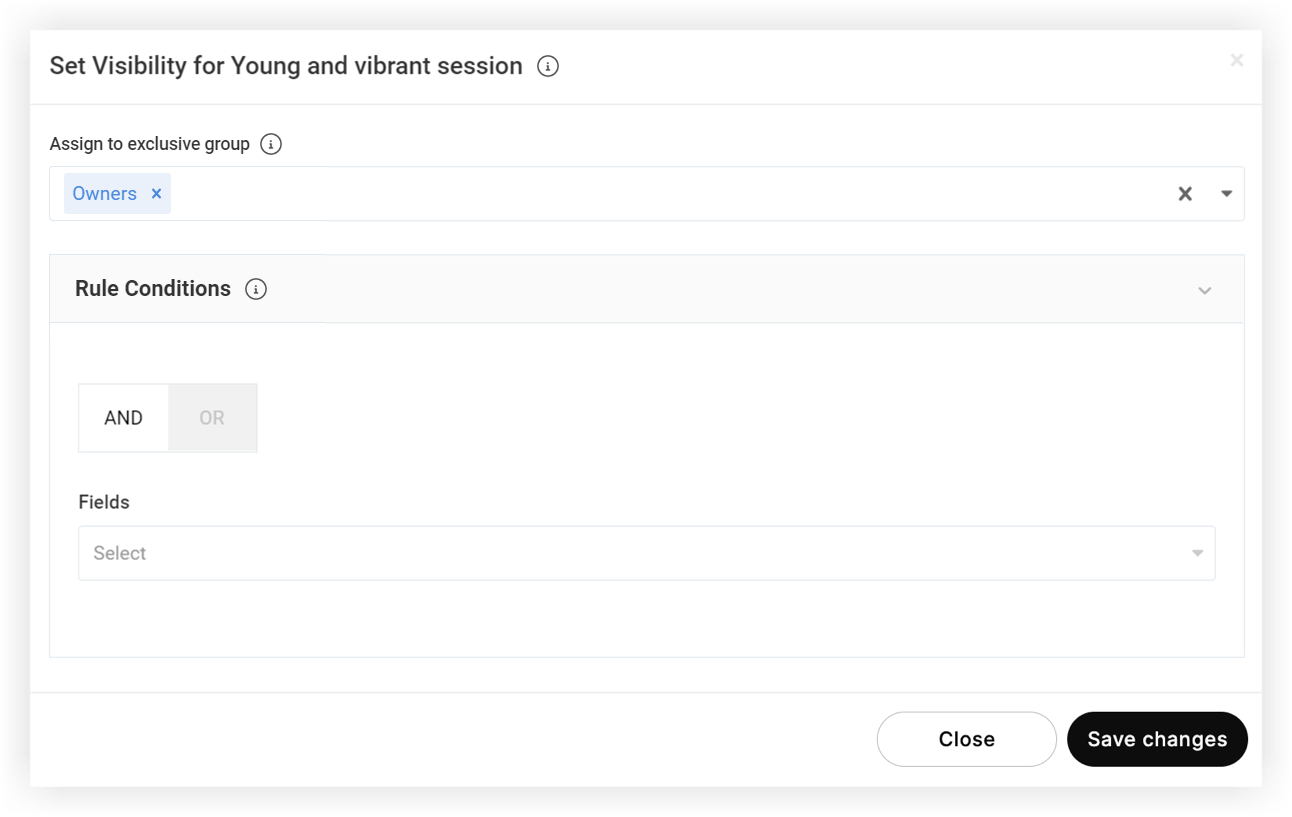 An exclusive group selected in the Set Visibility modal.