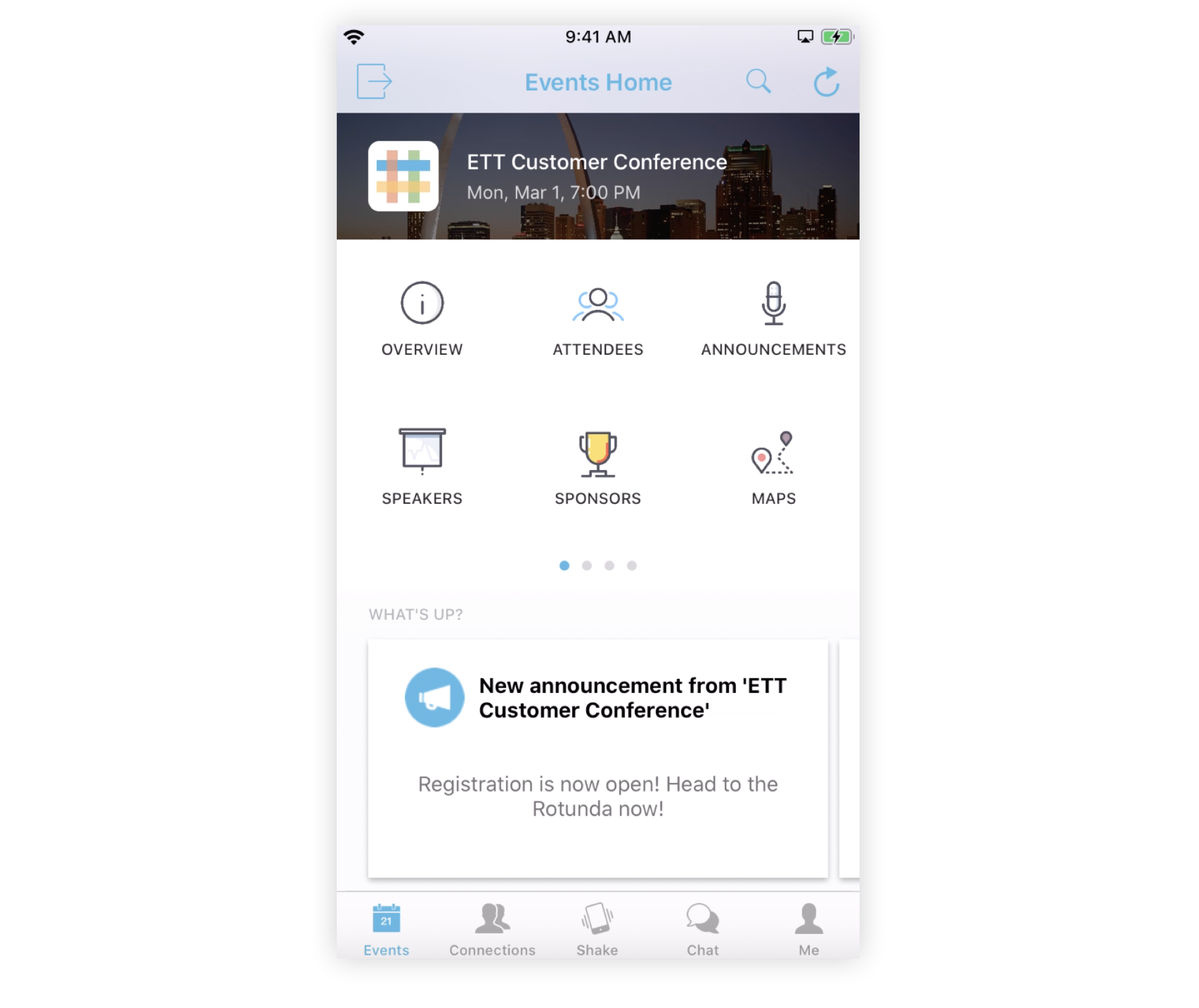 An Announcement in the What's Up area of a Mobile App.