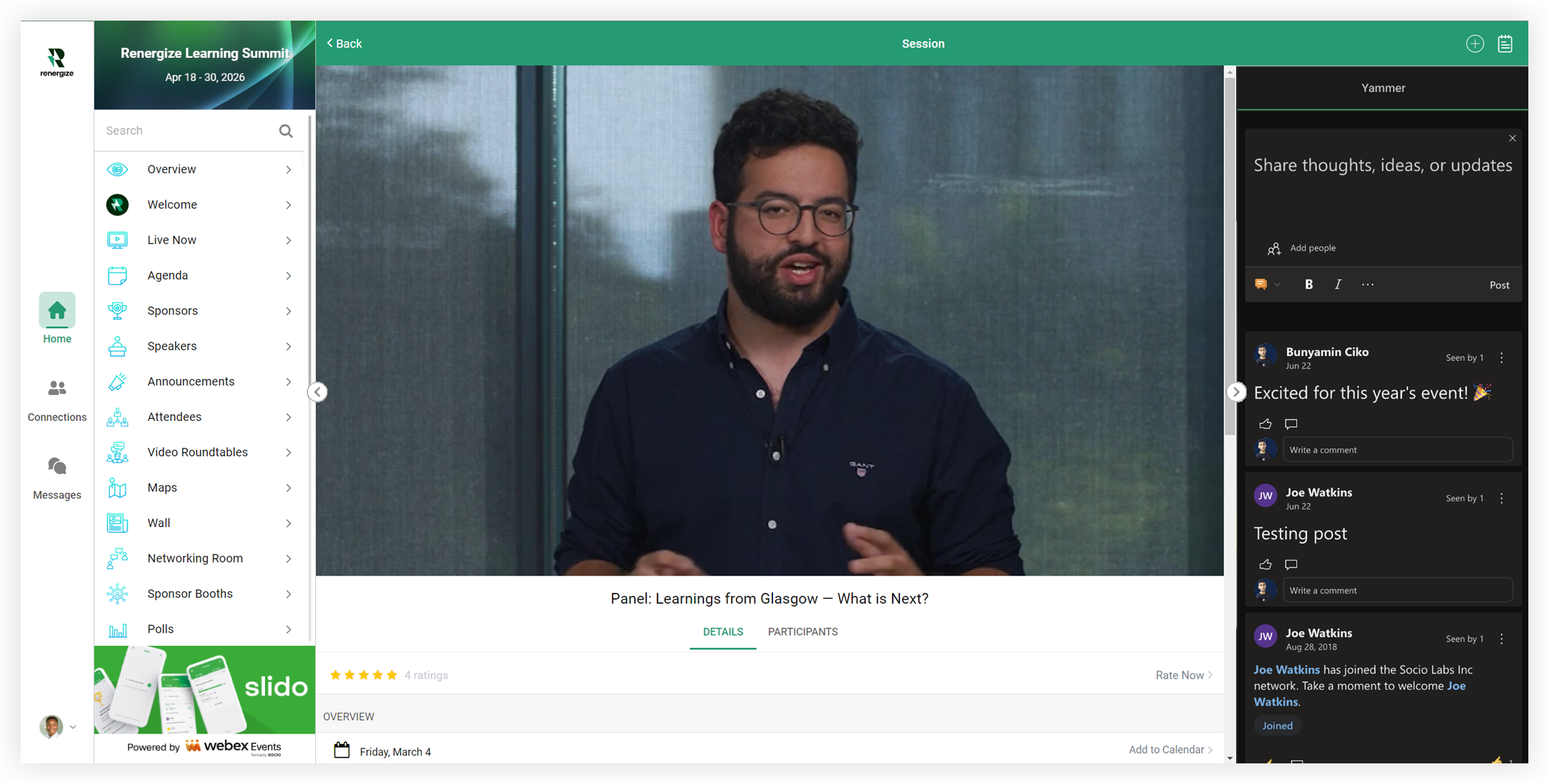 A Yammer feed embedded in a Custom Tab on the Web App.